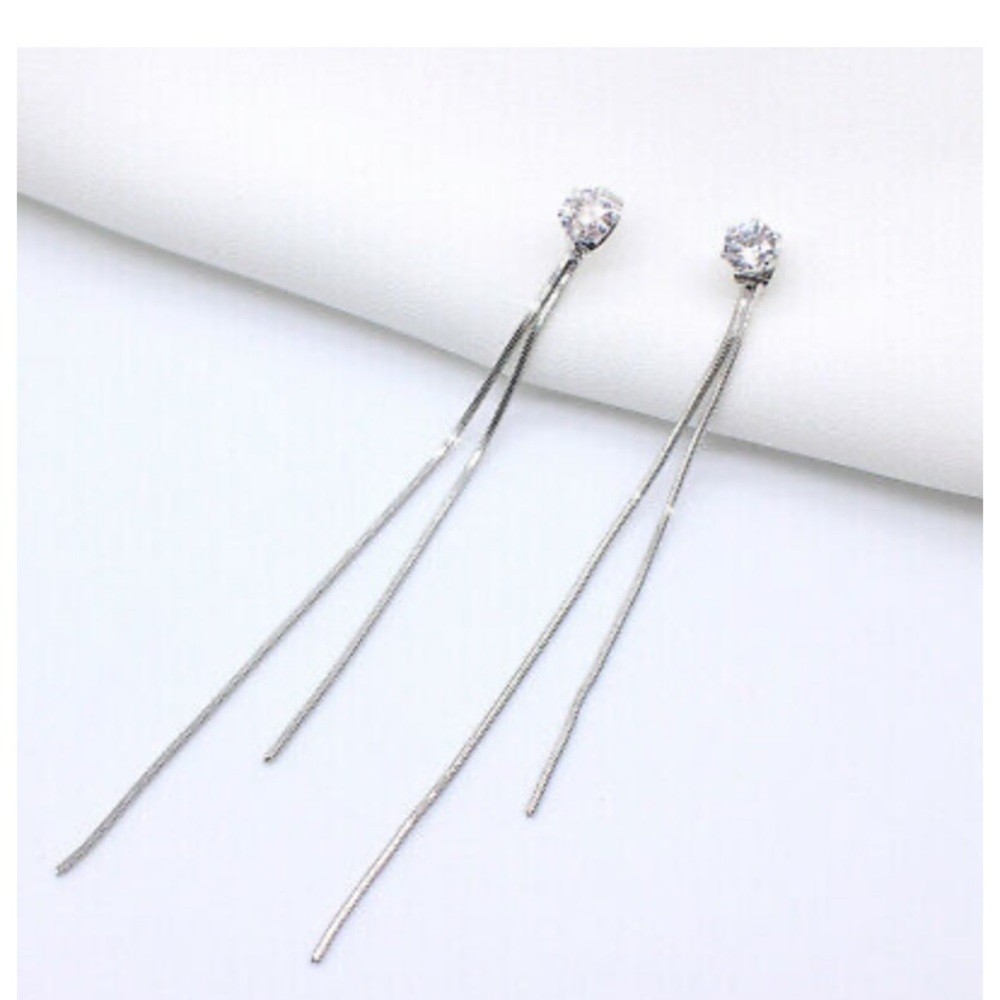 New Long Drop Earrings 925 Silver White Sapphire - Picture 3 of 4